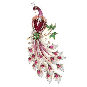 Peacock Ruby and Gemstone Brooch