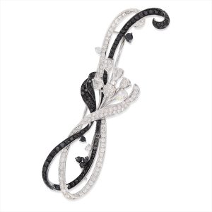 Sweet Narrow Black and White Diamond Brooch