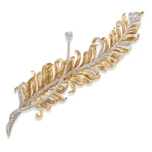 Feather Diamond Brooch with Yellow Gold