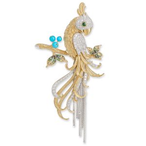 Parrot Diamond Brooch with Yellow Gold