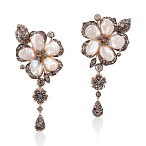 Flora Brown Diamond with Pearl Earrings