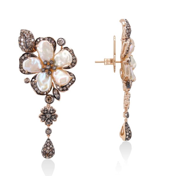 Flora Brown Diamond with Pearl Earrings