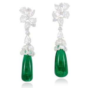 Emerald with Diamond Drop Earrings