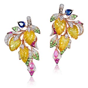 Vine Diamond and Multi Colour Sapphier Earrings