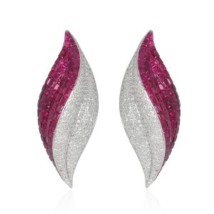 Leaf Ruby with Diamond Earrings