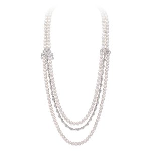 Diamond with Double Line Pearl Necklace