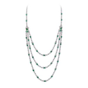 Emerald with Diamond Triple Line Necklace