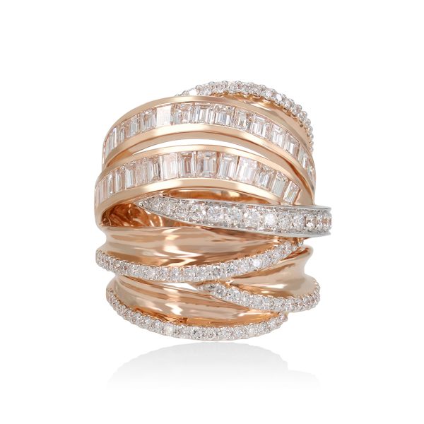 Diamond Cross Ring with Pink Gold