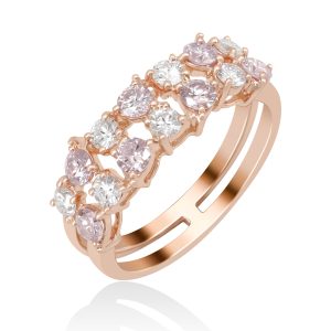 Pink and White Diamond Double Line Ring